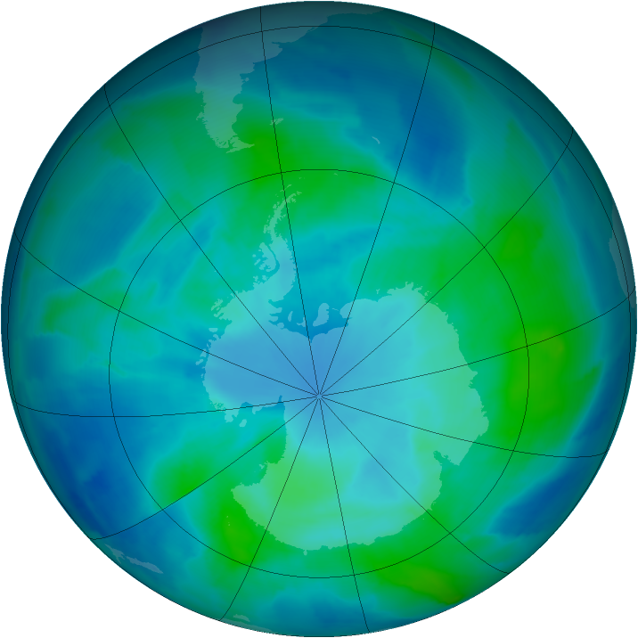 Antarctic ozone map for 06 March 2012